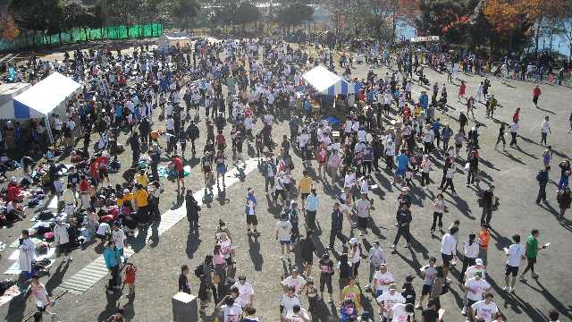 中学校の３階からグランドを見る